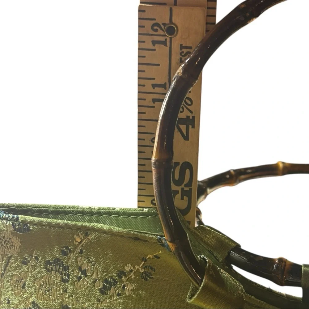 Oriental Floral Embroidered Purse Zipper Top Faux Silk Bamboo Handles - Picture 6 of 8